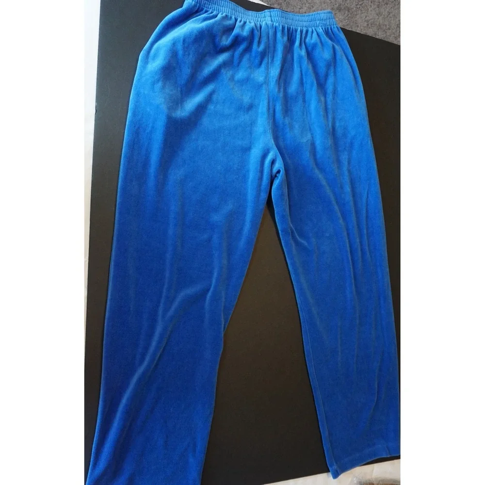 Rebecca Malone Womens Blue Velour Tracksuit Full Zip Jacket and Pants Set Size M